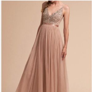 Blush-Colored Women’s Anthropologie BHLDN Avery Gown Strappy Beaded Dress